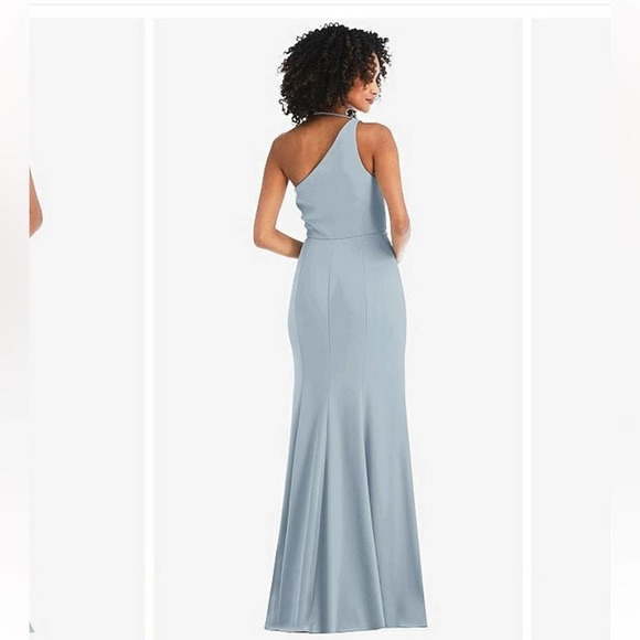 After Six One Shoulder Draped Cowl Neck Maxi Dress Blue Mist Size 12 Bridesmaid - Picture 4 of 12